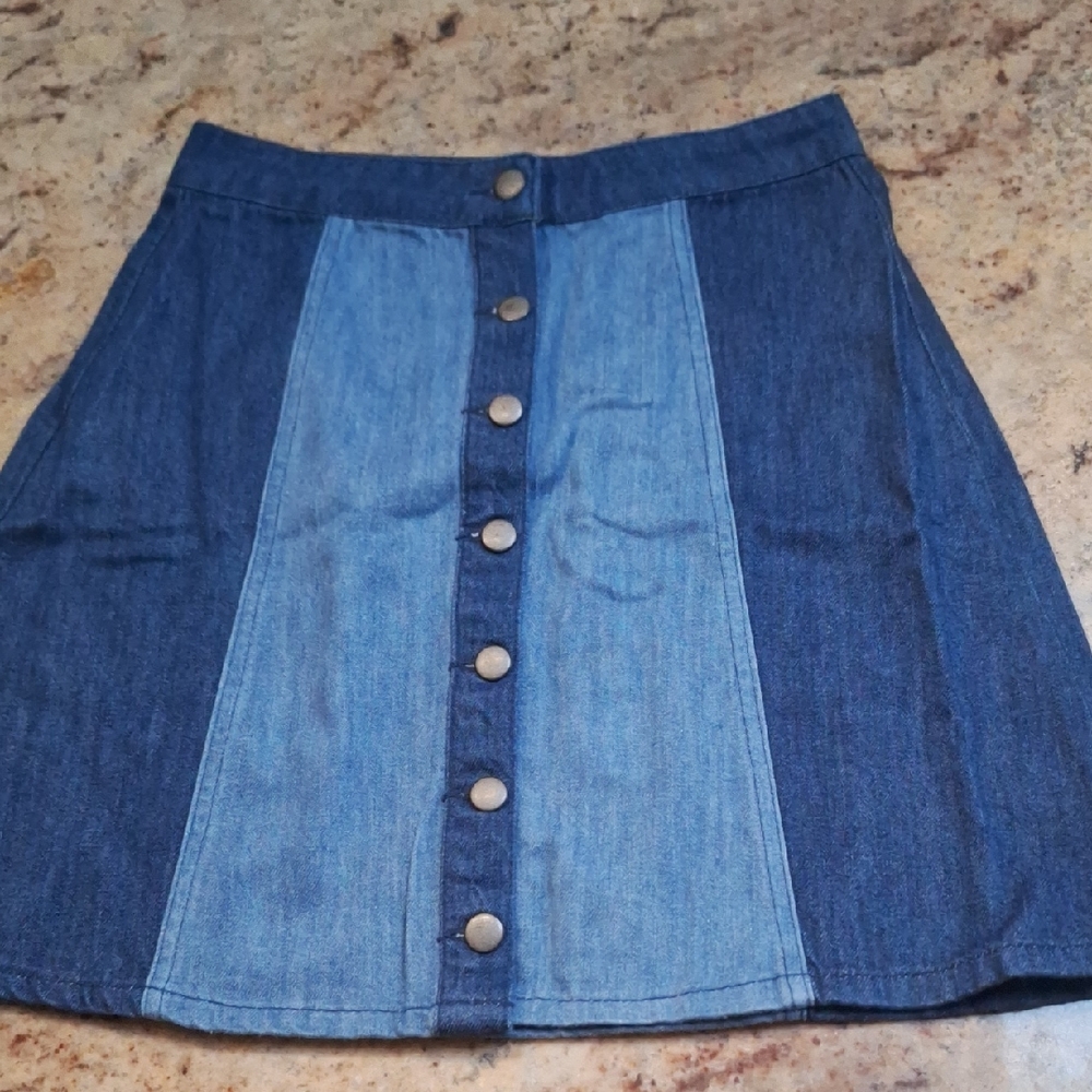 Buttons Blue A-Line Mini Skirt Casual